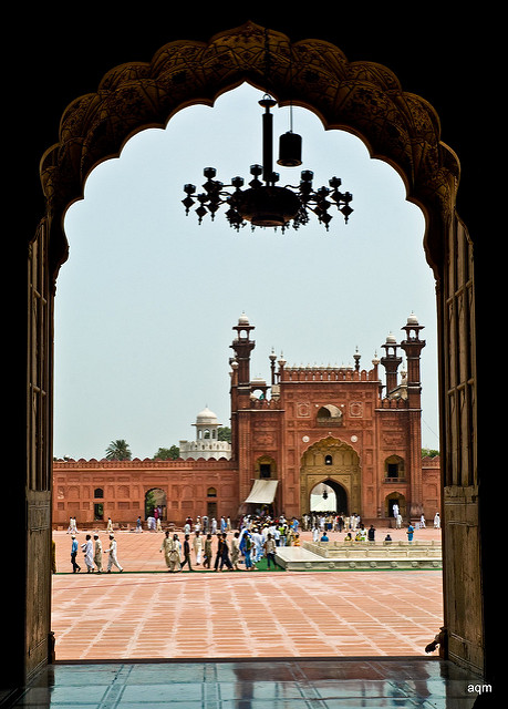 View of Entrance from Prayer Hall of badshahi mosque in lahore